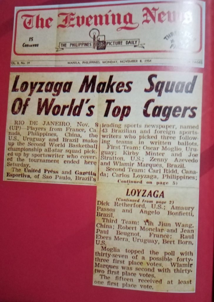 Caloy makes it to the 1954 World Mythical Five screamed the sports headline of the The Evening News, a national daily paper owned by Don Manolo Elizalde, who also recruited Carlos Loyzaga for his Yco team in the MICAA. (Henry Liao photo]