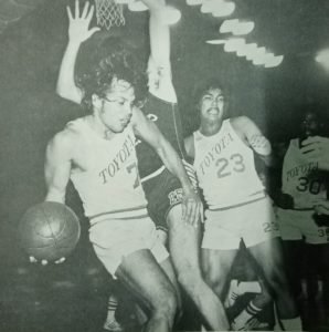 Jaworski, here going air-borne to squeeze a pass to teammate Oscar Rocha, helped lead Toyota, then monikered Comets, to a pair of titles in the first three-conference season of the PBA in 1975.