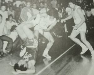Crispa's tough hombre Rudy Soriano was the recipient of kicks and blows from brothers Big Boy and Tino Reynoso in the decisive Game Five of the finals of the 1975 PBA Third Conference that was dubbed the All-Philippine Championships.