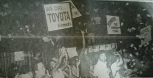 The diehard Comet fans jubilate as Toyota claimed two of three titles against arch nemesis Crispa during the 1975 PBA campaign.
