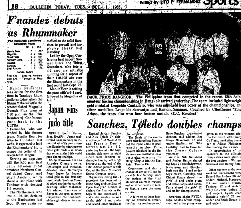 Fernandez debuts as a Tanduay Rhum Maker in 1985. 