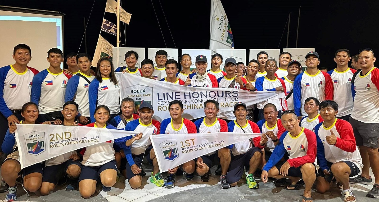 Members of the Standard Insurance Centennial 5 team skippered by Standard Insurance Group Chairman Ernesto “Judes” Echauz (11th from left, standing) dominates the Rolex China Sea Race which started from Victoria Harbour in Hong Kong on Holy Wednesday and finished at Subic Bay on Black Saturday.