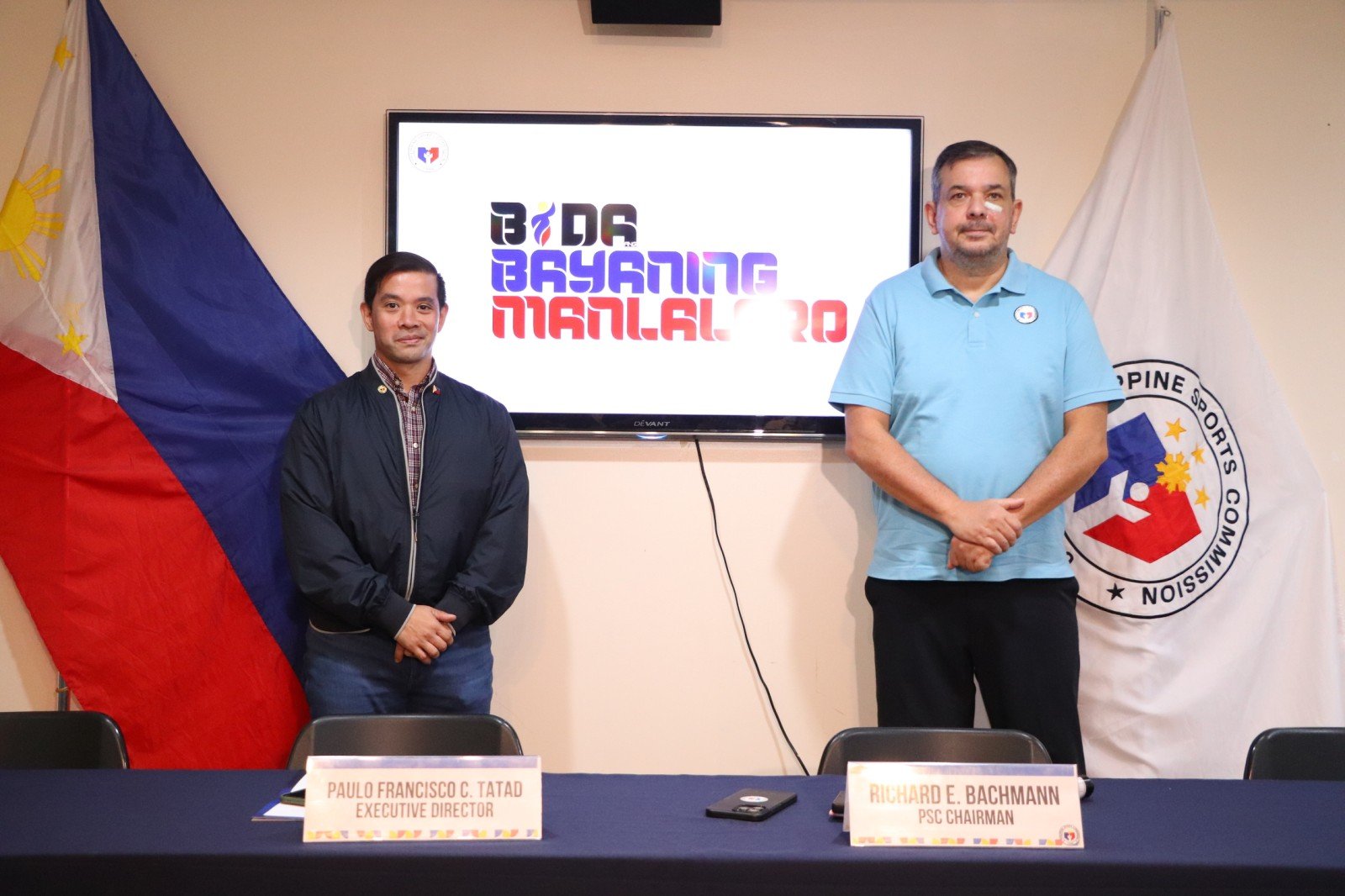 (L-R) Philippine Sports Commission (PSC) Executive Director Paulo Francisco Tatad and Chairman Richard Bachmann during the press conference at the PSC Admin Bldg., Rizal Memorial Sports Complex in Manila on Friday.