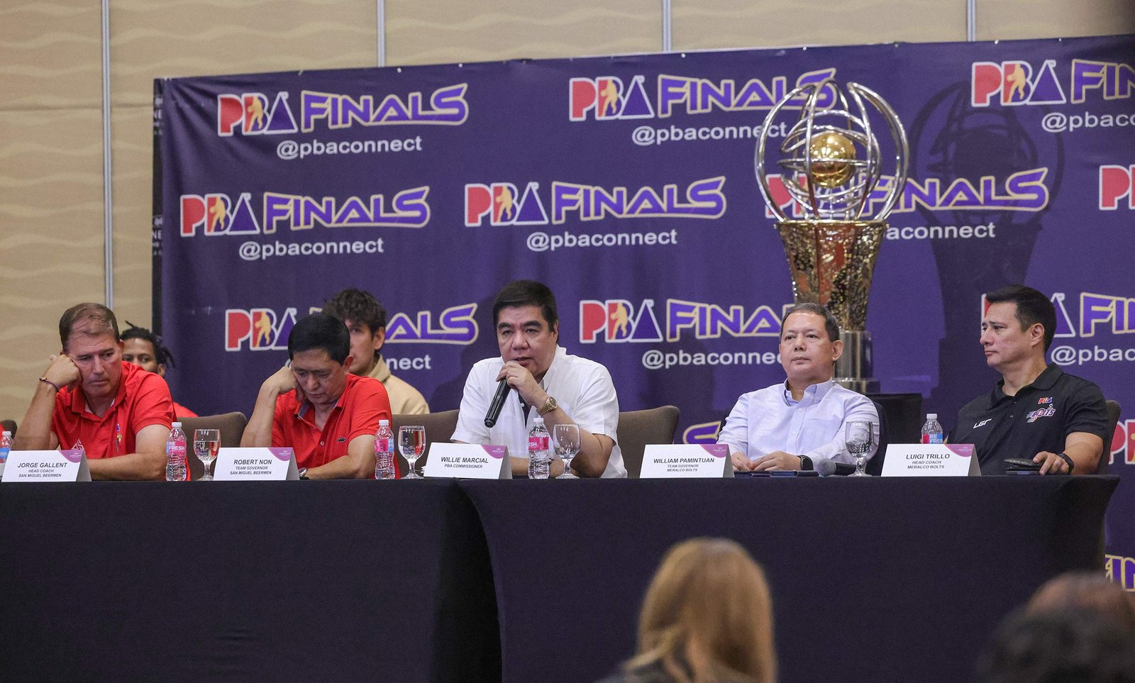 PBA Commisioner Willie Marcial speaking at the 2024 PBA PH Cup Final press conference. [PBA Images}