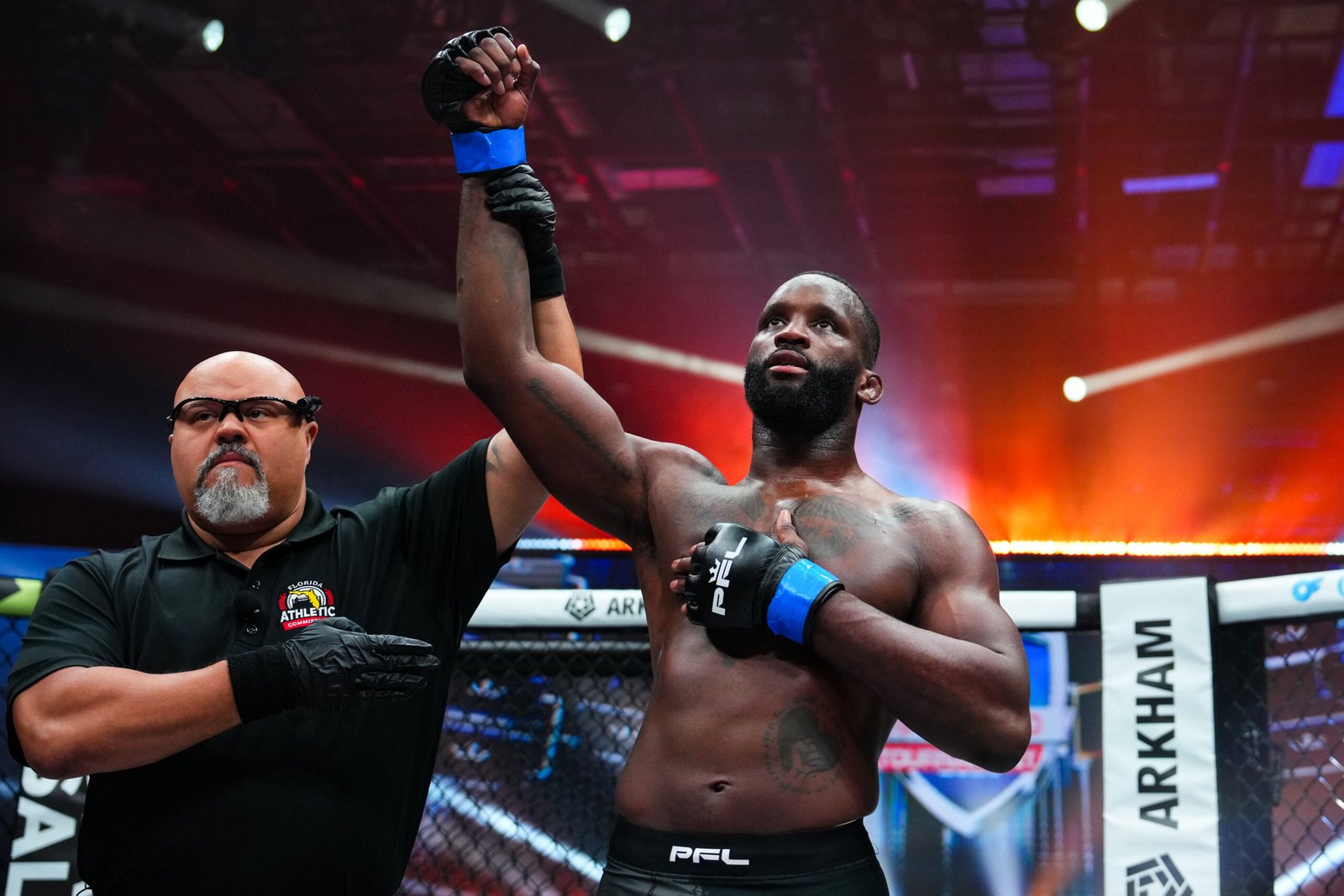 Fabian Edwards celebrates his TKO victory over Impa Kasanganay at Universal Studios Florida. [PFL photo]