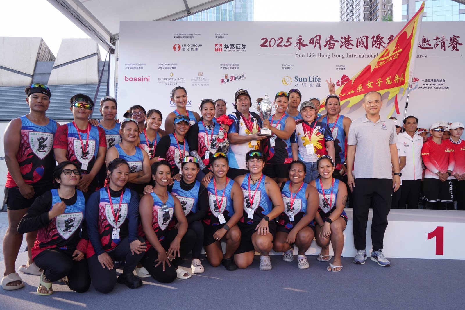 The Philippine team proudly displays their hard-earned silver medal, continuing their streak of podium finishes at the prestigious Hong Kong International Dragon Boat Races.