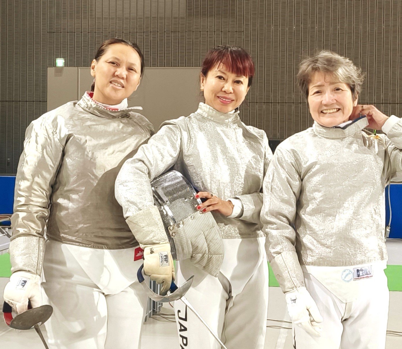(L-R) Beverly Gay Alarcon, Shinomi Hoshi of Nexus Fencing Club and Yoshimi Murayama of Tokyo YMCA Fencing Club. [photo credit: Ezkrima Philippines]