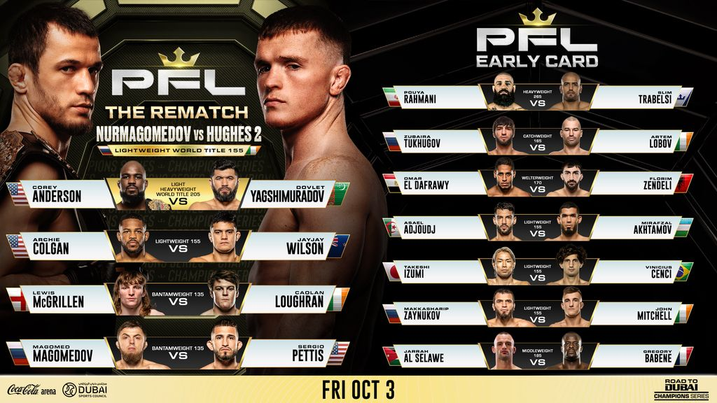 Usman Nurmagomedov defends his Lightweight World Title against Paul Hughes in the Dubai main event.