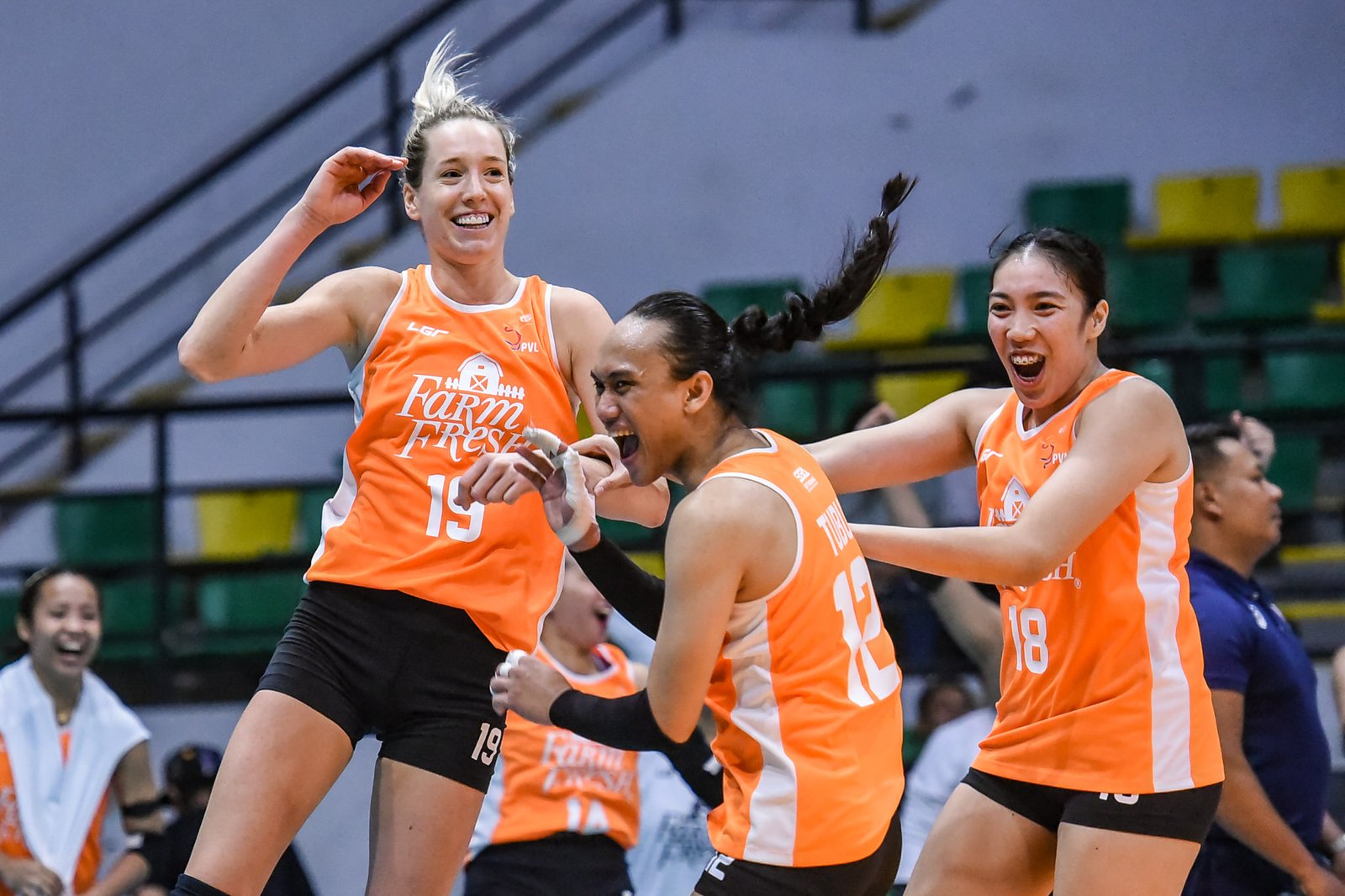 Eli Rousseaux celebrates after scoring one of her 38 points in Farm Fresh’s opening win over Nxled. [PVL Images]