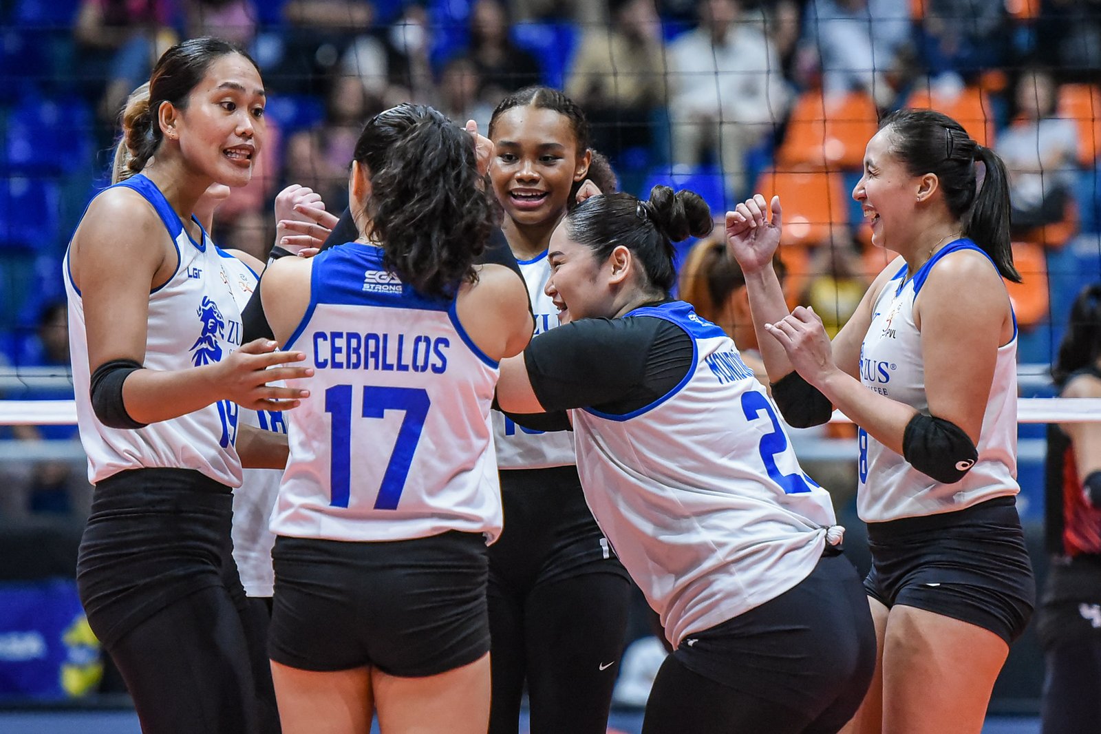 ZUS Coffee celebrates after sweeping Petro Gazz to maintain their unbeaten streak. [PVL Images]