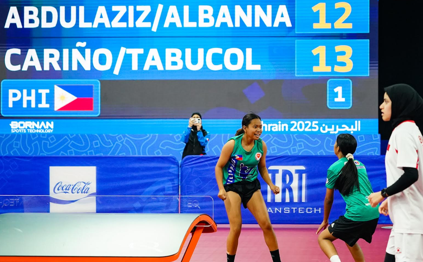 Crystal Cariño and Nicole Tabucol make their mark in teqball. [POC photo]