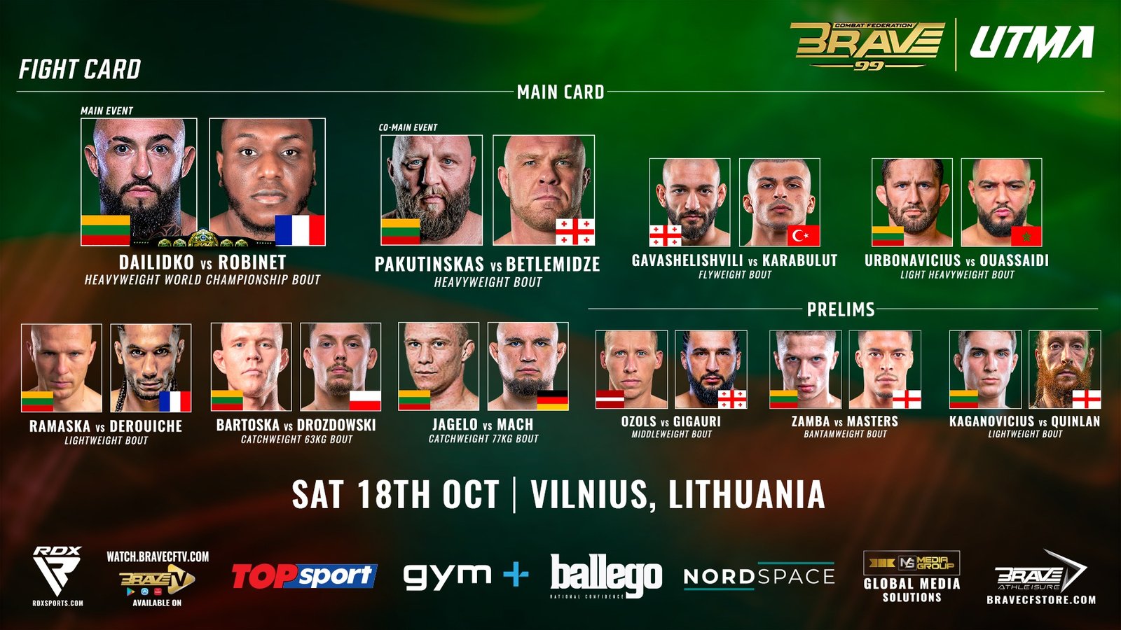 BRAVE CF makes its Lithuania debut with BRAVE CF 99 in Vilnius.