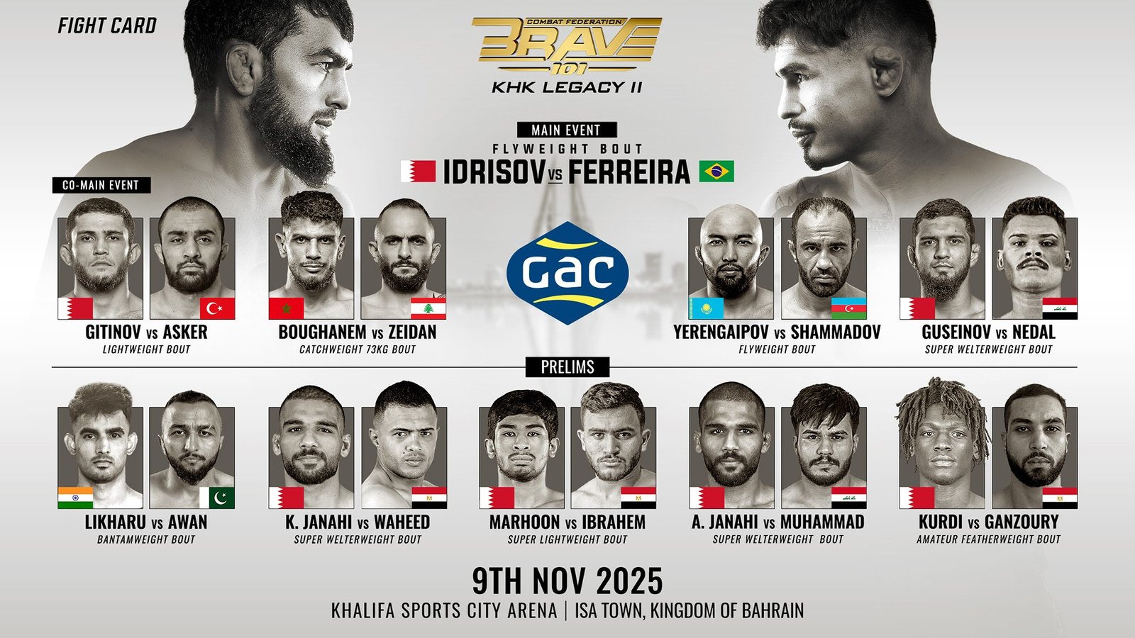 BRAVE CF 101 brings world-class MMA back to Bahrain’s Khalifa Sports City Arena.