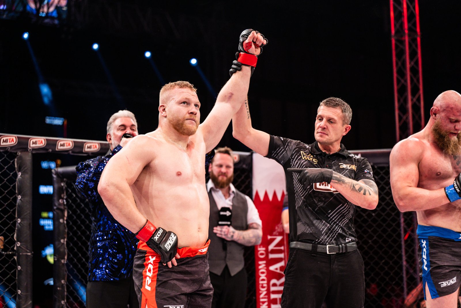 Miha Frlic celebrates his second-round TKO in front of the home crowd at Hala Tivoli.