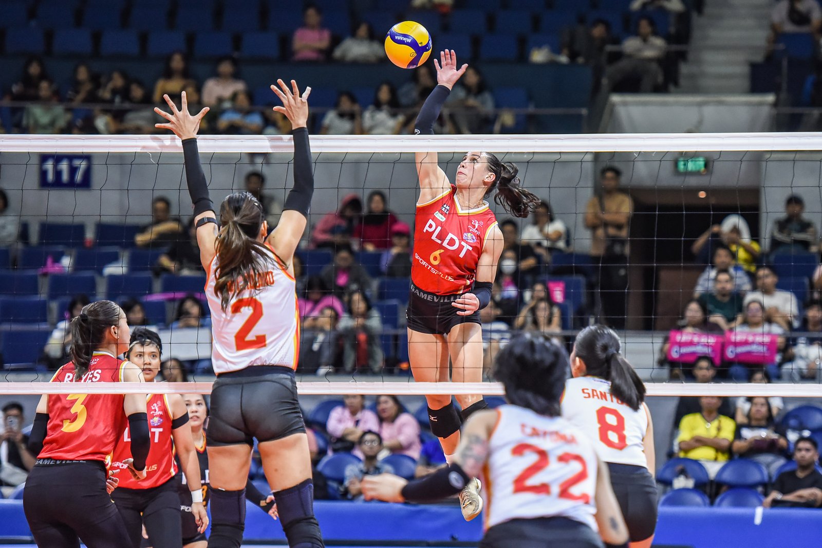 Savi Davison delivers a powerful spike against Cignal, leading PLDT to the semifinals. [PVL Images]