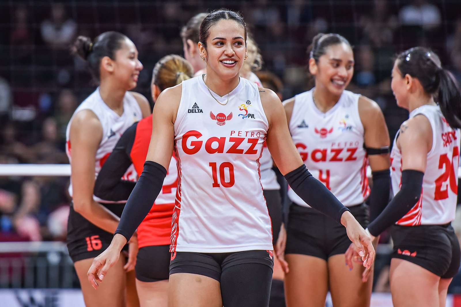 Brooke Van Sickle celebrates after completing her triple-double against PLDT. [PVL Images]