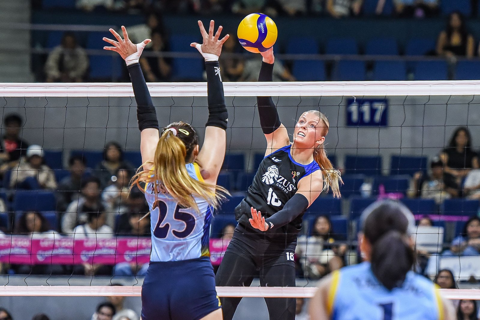 Anna DeBeer powers a spike against Capital1 during the PVL Reinforced semifinals. [PVL Images]