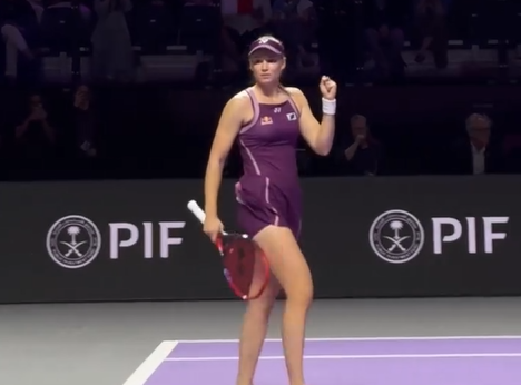 Elena Rybakina celebrates after completing a statement comeback win over Iga Swiatek in Riyadh. [photo screenshot: WTA Instagram]