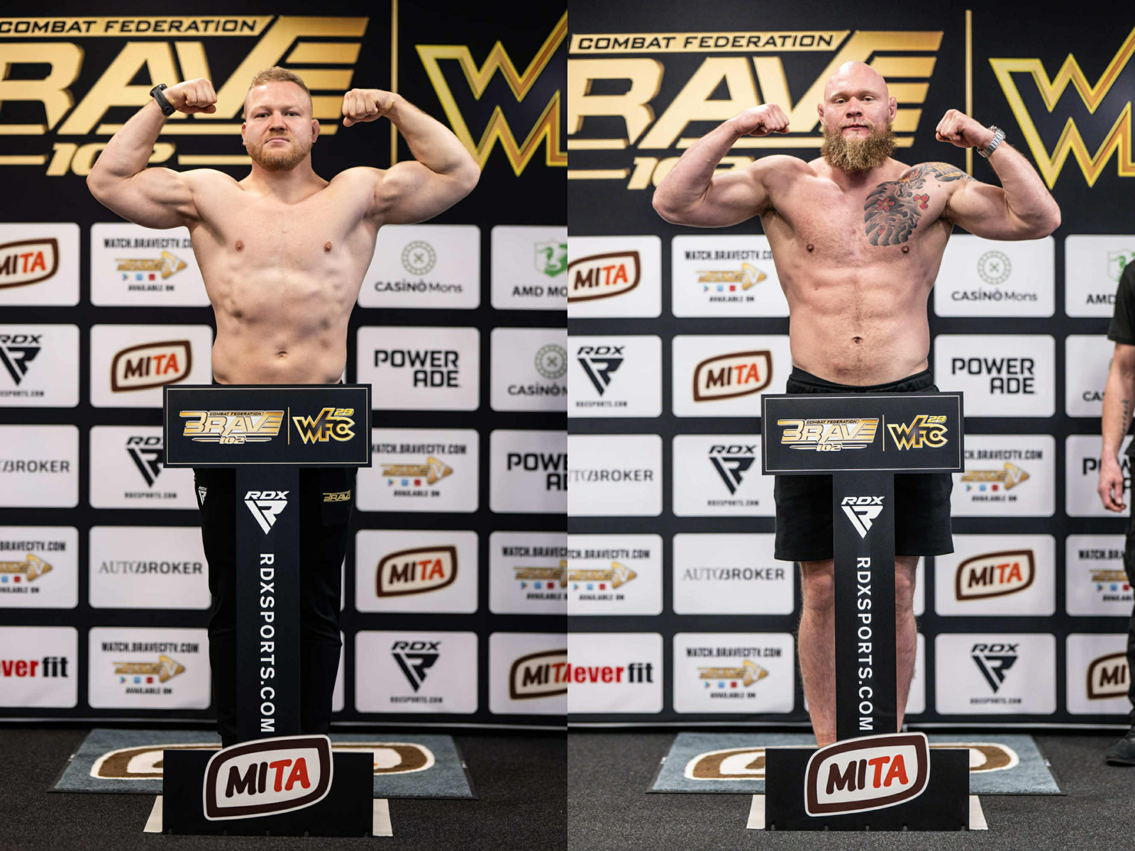 Fighters pose together after BRAVE CF 102 weigh-ins in Ljubljana.