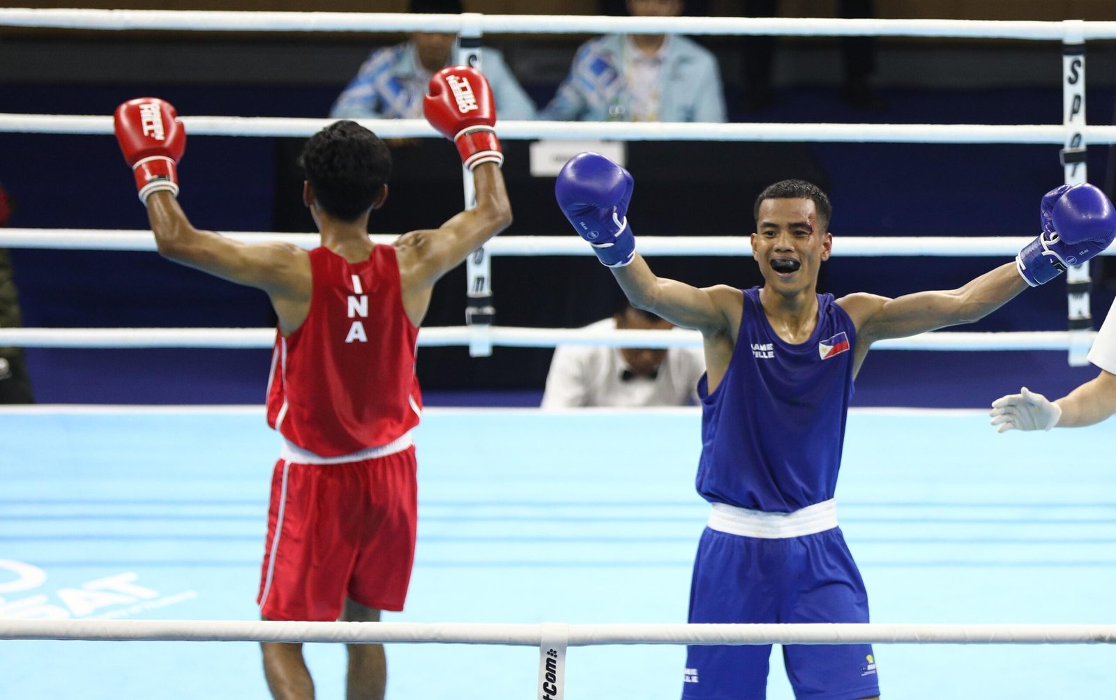 Flint Jara celebrates after advancing in SEA Games boxing competition in Bangkok. [POC Media Pool]