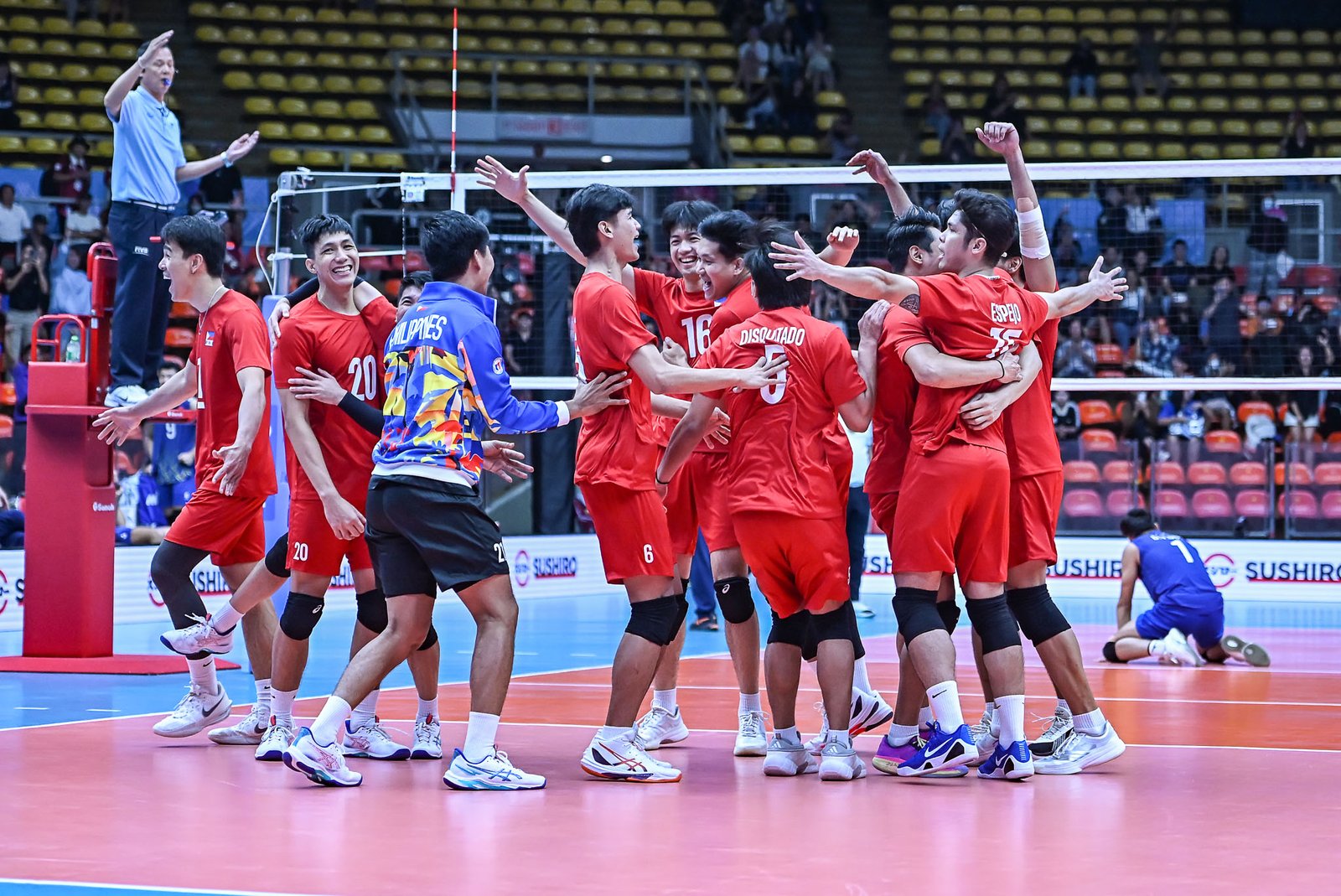 Alas Pilipinas players rejoice after securing bronze at Indoor Stadium Huamark. [POC Media Pool]