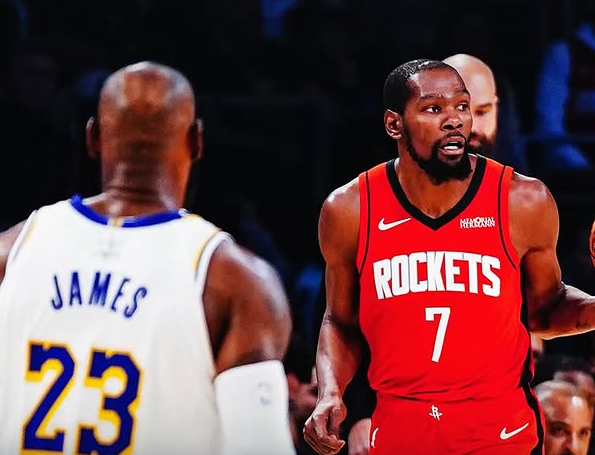 Kevin Durant directs the Rockets’ offense against the Lakers. [Houston Rockets Instagram]