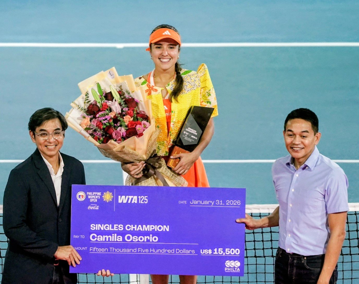 From heartbreak to history. Camila Osorio completes a stunning rally to lift the first Philippine Women’s Open singles trophy [photo credit: PHILTA/Philippine Women's Open]