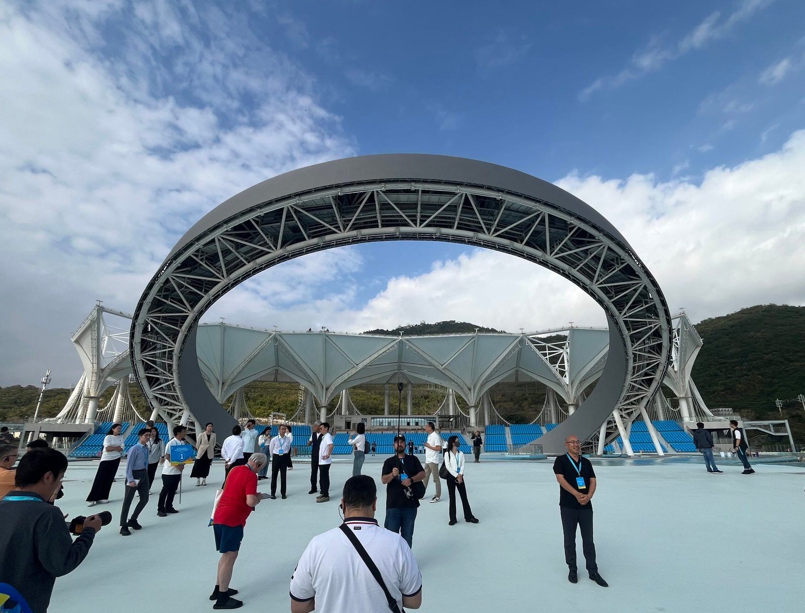 JOURNALISTS are taken to a tour of the Tianya Haijiao Ring Theater which will be the venue of the opening and closing ceremonies of the 6th Sanya Asian Beach Games [POC photo]