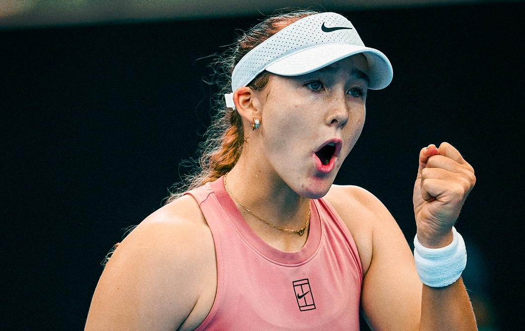 Mirra Andreeva celebrates after securing the Adelaide International title. [photo credit: WTA Instagram]