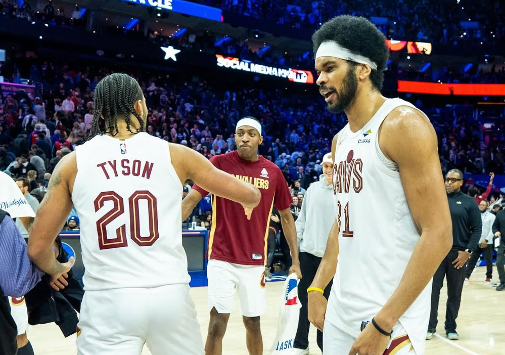 The Cavaliers celebrate after completing a two-game sweep in Philadelphia. [photo credit: Cleveland Cavaliers Instagram]
