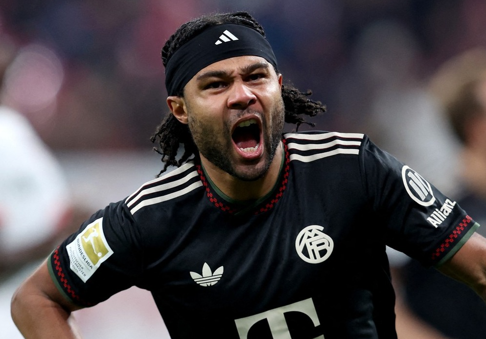 Serge Gnabry celebrates after scoring for Bayern Munich against RB Leipzig. [photo credit: Bundesliga Instagram]