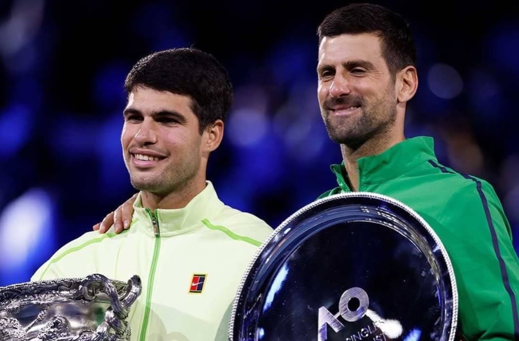 Alcaraz celebrates his seventh Grand Slam trophy after defeating Djokovic. [photo credit: Australian Open Instagram]