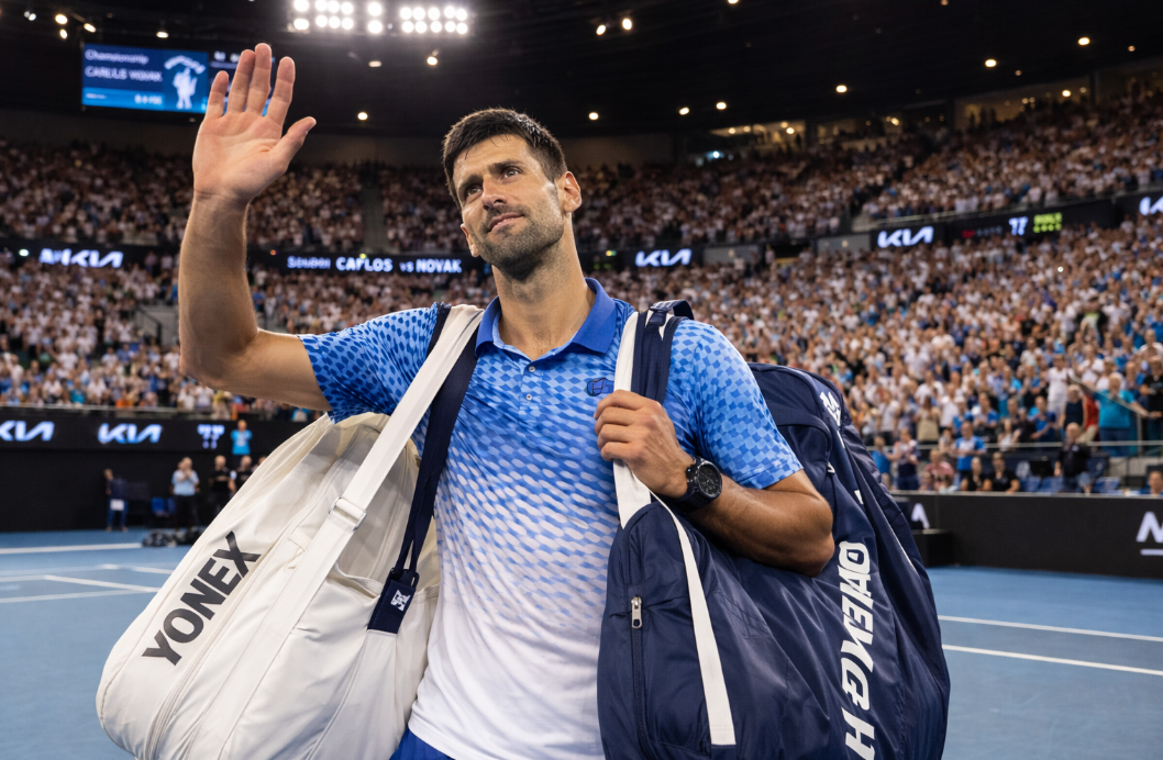 Novak Djokovic walks off court after finishing runner-up in Australia.