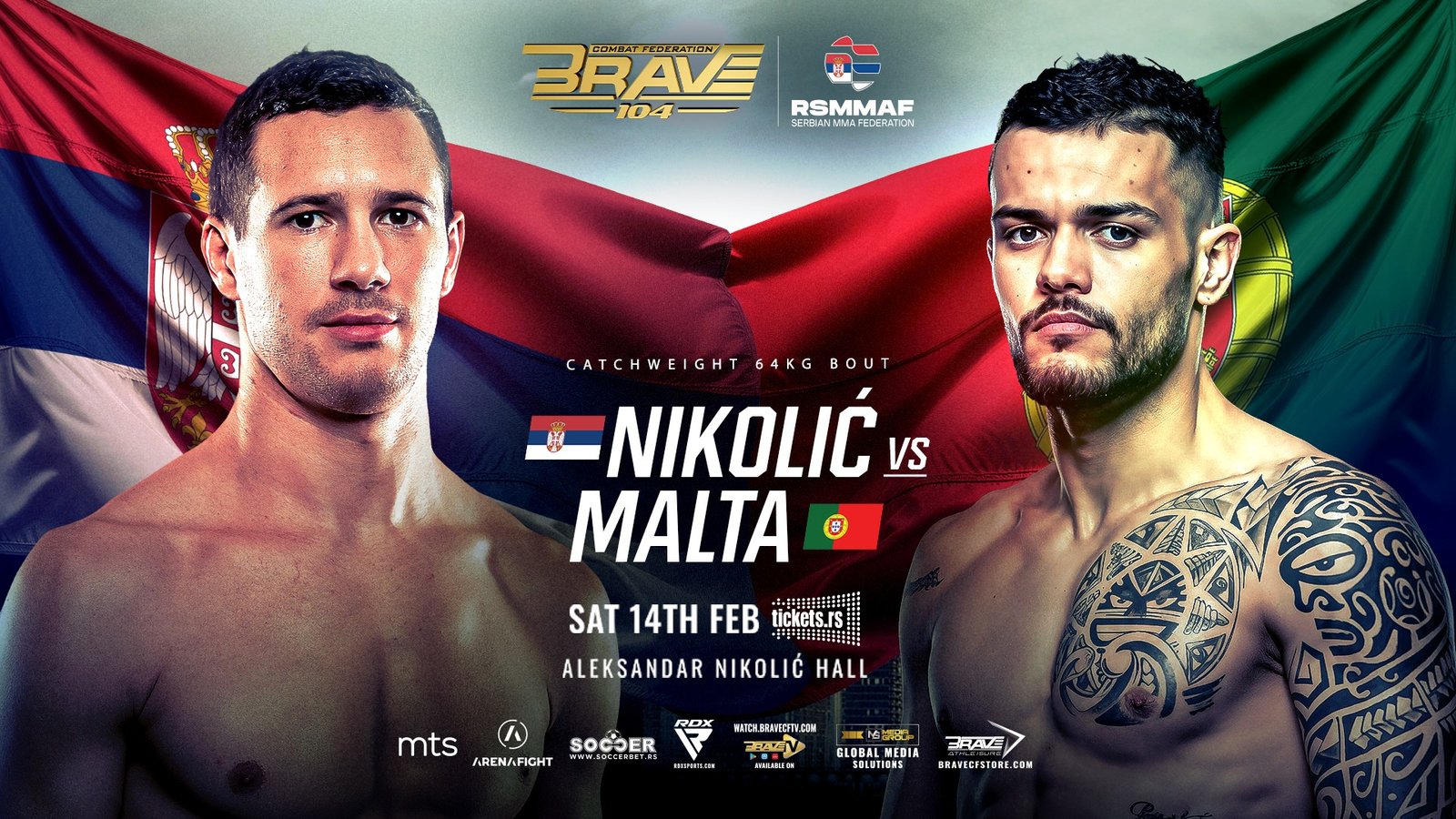 The BRAVE CF bantamweight world champion competes at Aleksandar Nikolić Hall on February 14.