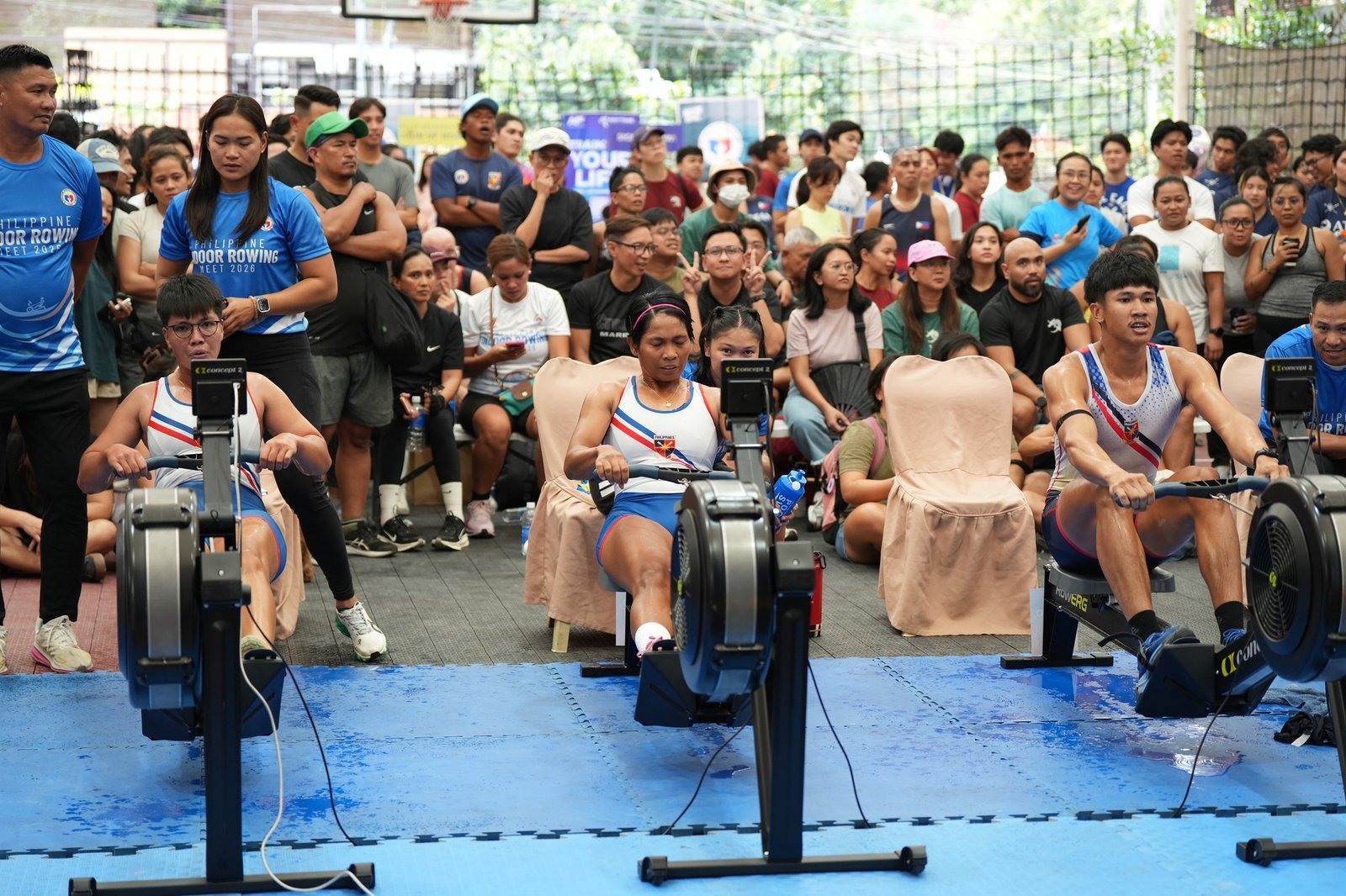 Joanie Delgaco (middle) joins fellow national athletes at the 2026 PRA Indoor Meet. [PSC photo]