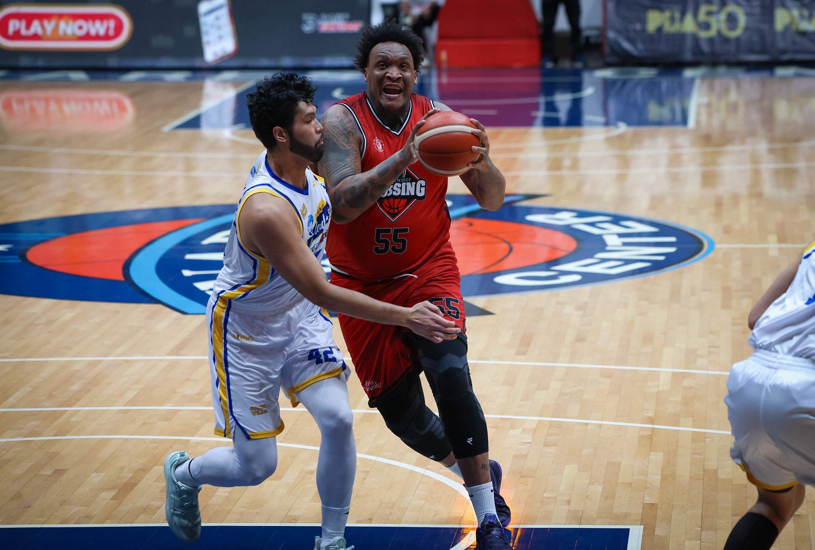 Robert Upshaw III during his debut game for Blackwater Bossing in the PBA Commissioner’s Cup. [PBA Images]