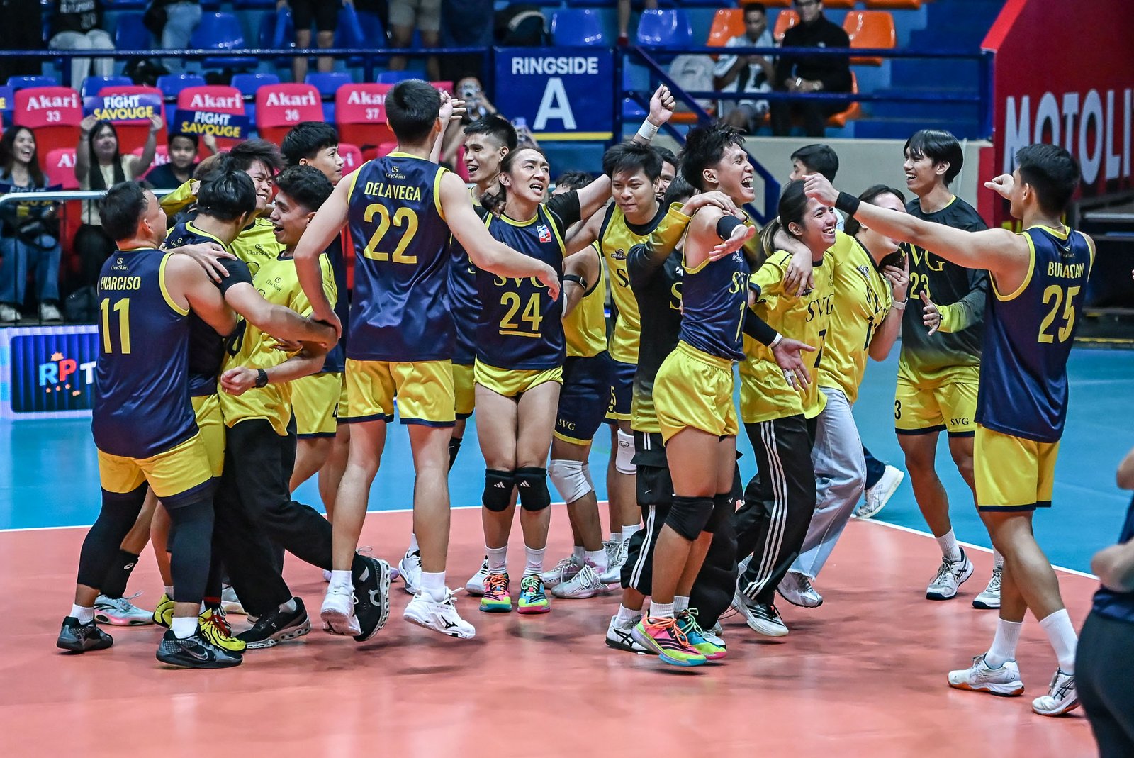 Savouge celebrates after completing a five-set comeback win over Criss Cross. [Spikers Turf photo]