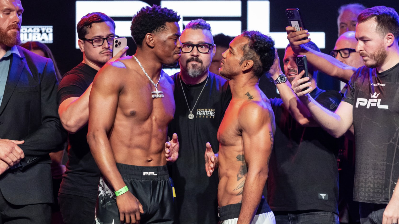 PFL Brussels athletes during official weigh-ins before Saturday’s event.