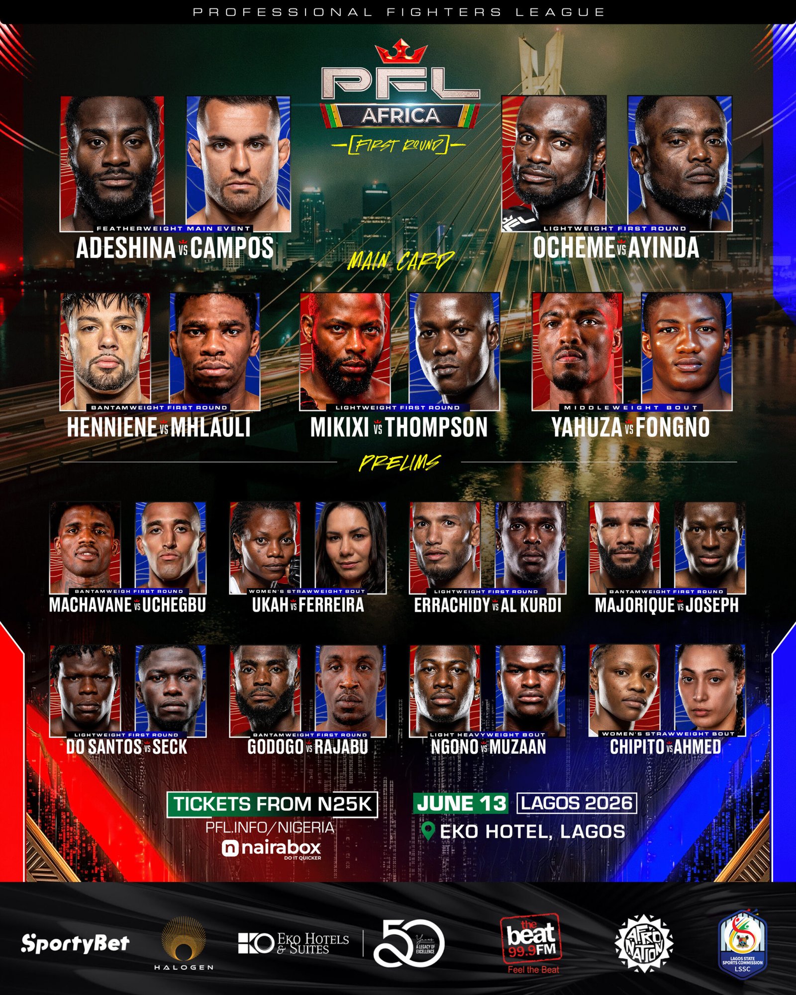 PFL Africa Nigeria First Round fight card announcement in Lagos ahead of June 13, 2026 event