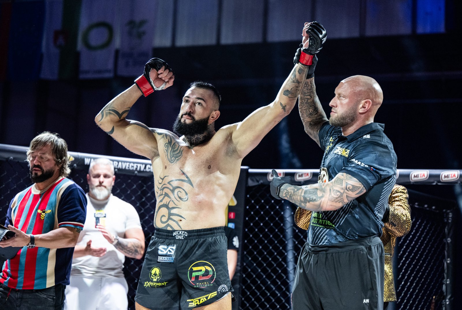 Pavel Dailidko celebrates his successful BRAVE CF heavyweight title defense after a first-round stoppage victory [BRAVE CF photo]