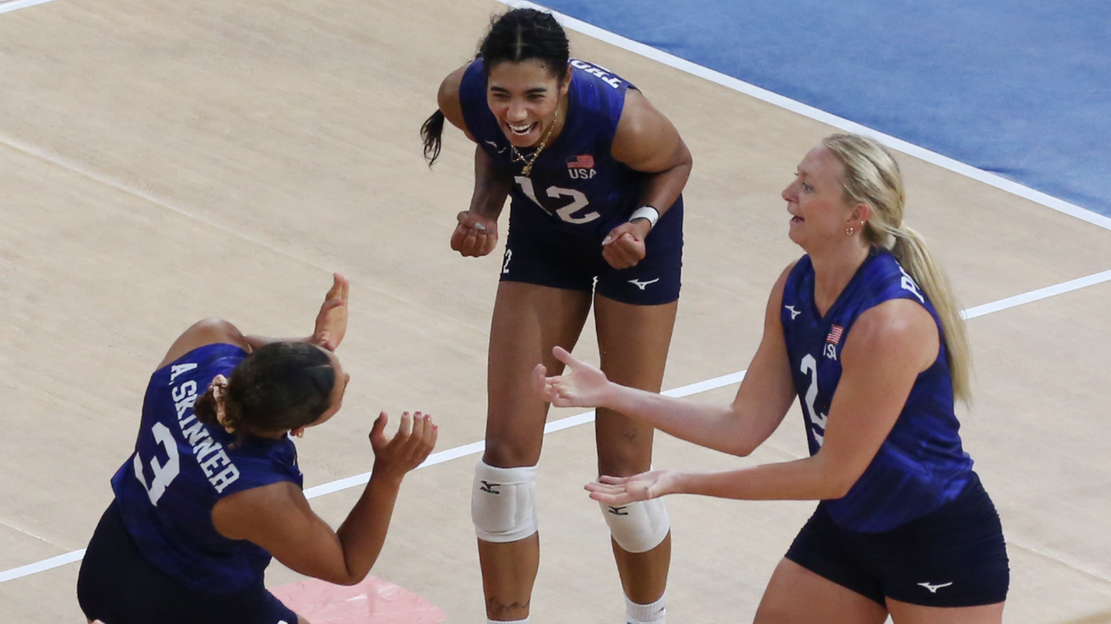 Team USA celebrates a point during their VNL match against Serbia in Pasig City. [PSC photo]