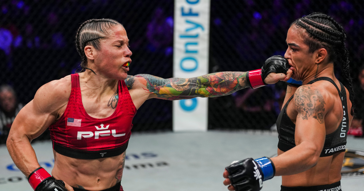 Liz Carmouche secured a second-round submission victory over Viviane Araujo. [PFL photo]