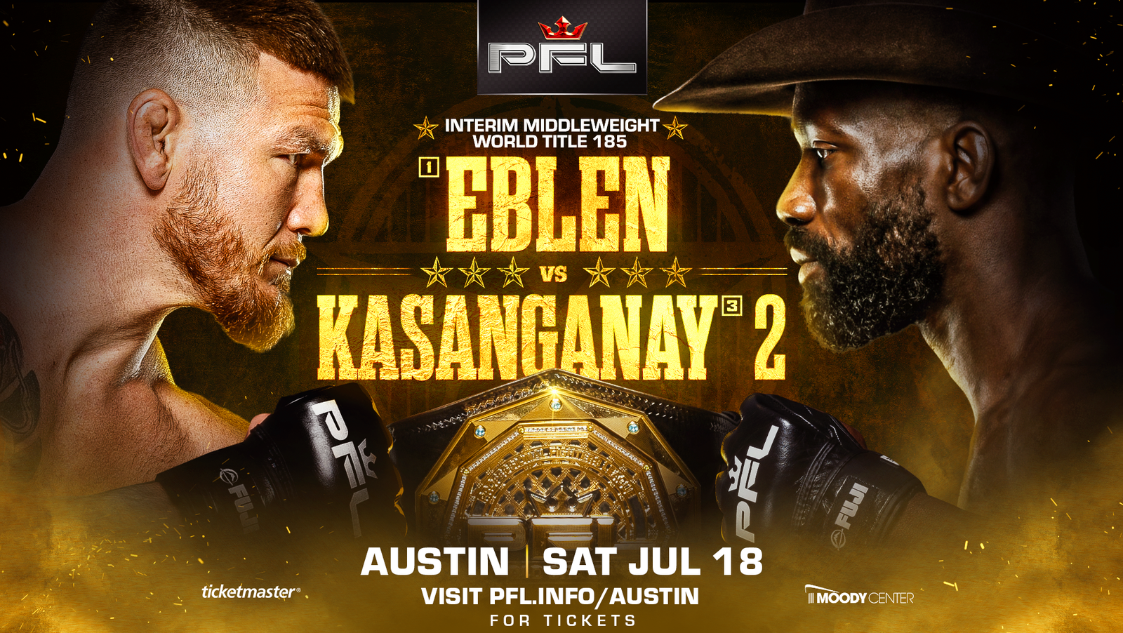 PFL Austin fight card featuring Johnny Eblen and Impa Kasanganay