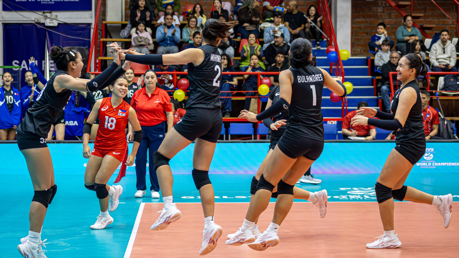 Alas Pilipinas Girls celebrate their historic first victory at the FIVB Volleyball Girls U17 World Championship. [photo credit: Volleyball World]