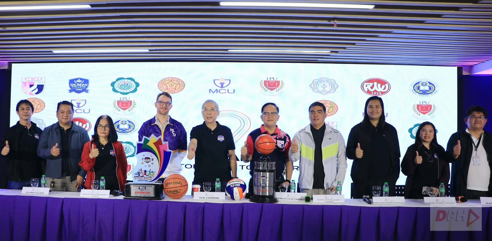 UCAL Season 9 In Photo (From Left to Right): Mr. Henry M. Gonzales, Sports Coordinator, University of Batangas; Mr. Joeben Dela Cruz, Vice President for Student Life and Development, Diliman College; Dr. Fe R. Medina, Managing Consultant for Sports and External Affairs, Lyceum of the Philippines - Batangas; Javier Lopez- Sanz Chulvi, Strategic Advisor for Athletics, Manila Central University; Horacio Lim, Chairman, Universities and Colleges Athletic League (UCAL); Dr. Carlito B. Olaer, Vice President for Student Affairs, Centro Escolar University; Dr. Johnny Belandrez, Athletic Director, Philippine Christian University - Dasmariñas; Ms. Hazel N. Mea, Athletic Director, Immaculada Concepcion College; Ms. Ronna Servañez,Athletics Coordinator, Philippine Women’s University; Dr. Jojo Padolina, Executive Dean, Olivarez College