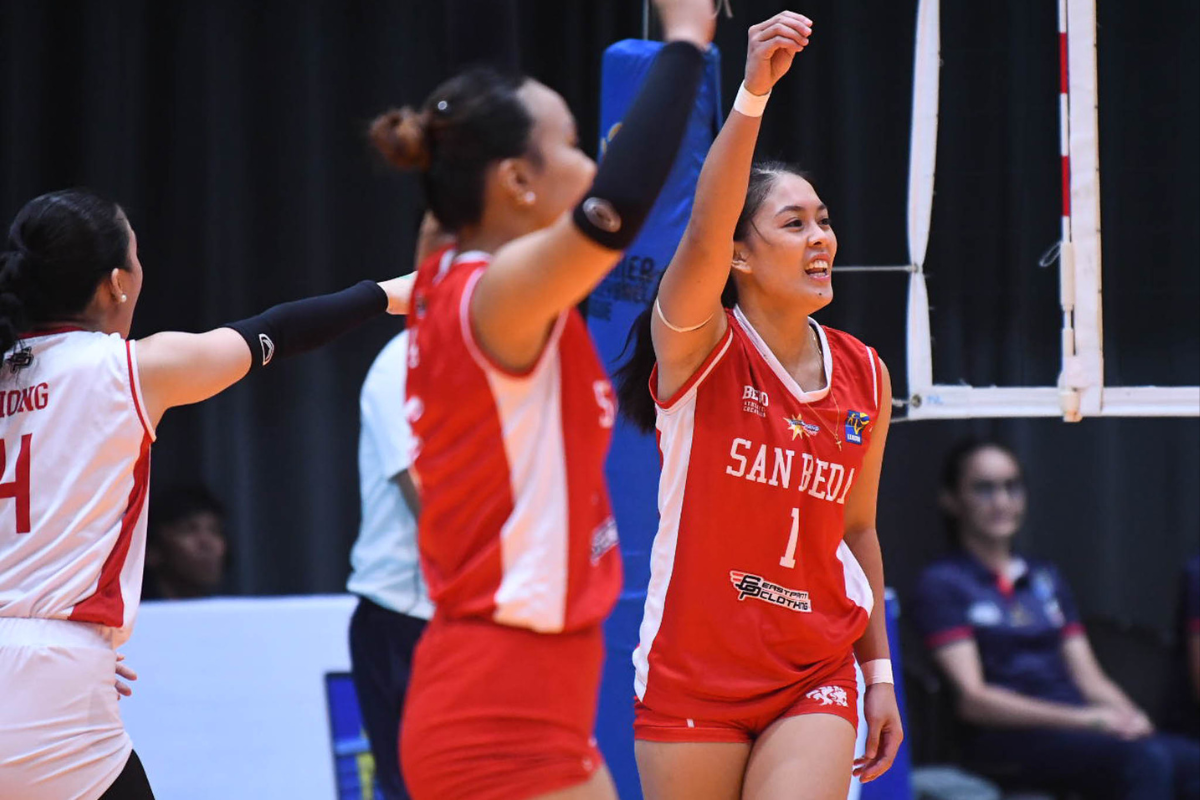 San Beda celebrates a breakthrough victory that snapped its winless start in the V-League Collegiate Challenge. [PVL Images]