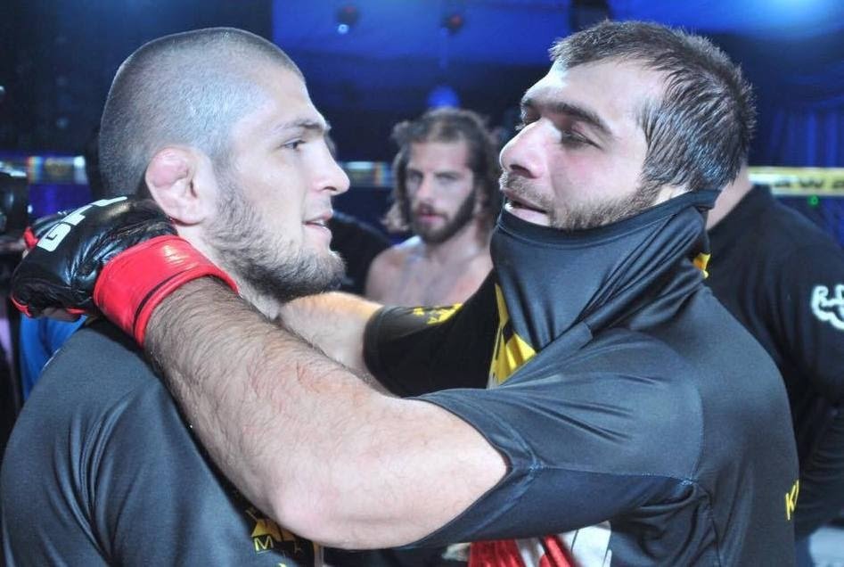Khabib Nurmagomedov (L) with Eldar Eldarov (R)