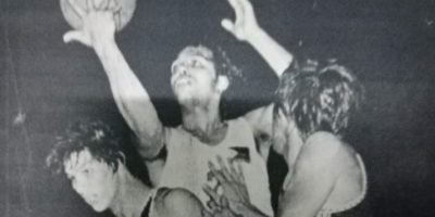 Robert Jaworski, here squeezing past Philip Cezar and Fortunato Co in an exhibition game between the RP team and Crispa, represented the country on seven occasions.