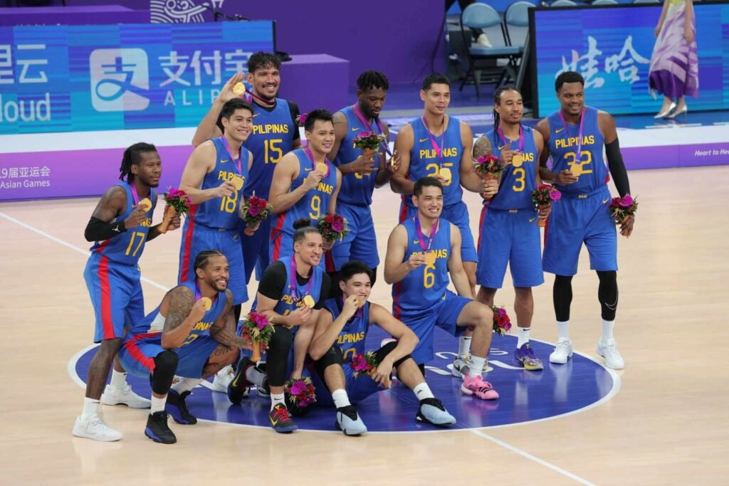 Gold medal-winning Gilas Pilipinas team to the 2023 Asian Games [POC-PSC media pool photo]