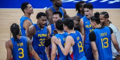 Members of the Philippine national team gather after their win over Iran, 84-83, on October 3, 2023 at the 2023 Asian Games. [PSC-POC photo]